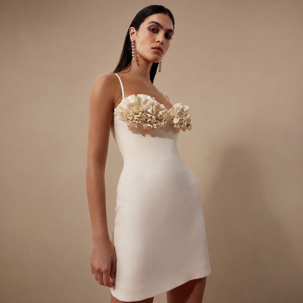 NWT Rachel Gilbert Margot Mini Dress US 2 Ivory 3D Floral Homecoming $995